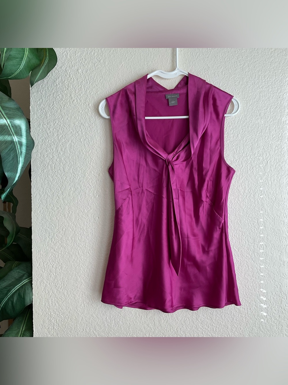 Ann Taylor silk Sleeveless Tie-Neck Satin Blouse - Fuchsia Pink